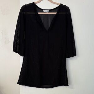 Jordan Taylor Black Mesh V-Neck Swim Suit Cover Up. Size M